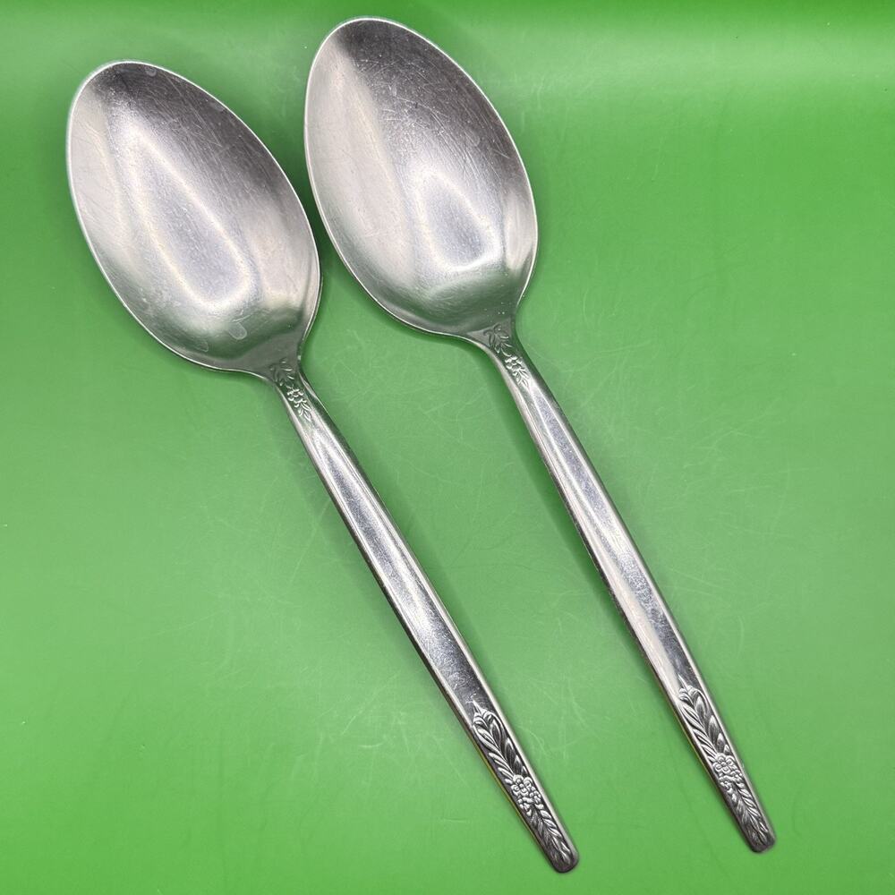 2 Qty Ekco USA EKS3 Stainless SERVINGSPOON MidCentury Mcm Glossy Floral Flatware